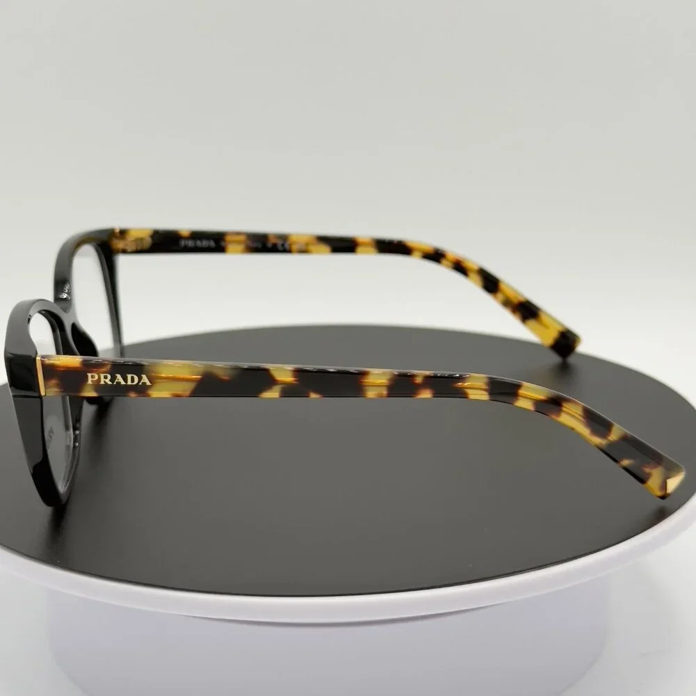 Prada Eyeglasses VPR15Z 389-1O1 Glasses Black on Brown Yellow Havana 53mm READ